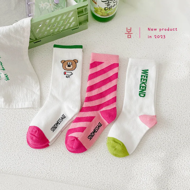 Cute Bear Socks Baby Spring Autumn Cotton Socks Mid Calf Length Kids Boys Girls Cotton Socks Cartoon Socks