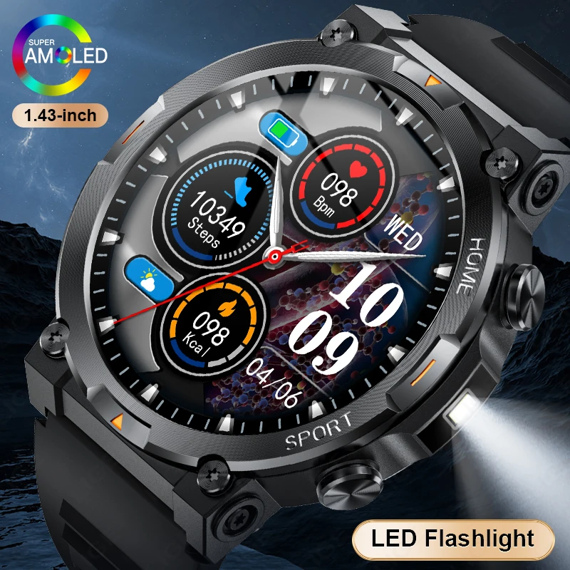 

Новые мужские смарт-часы 2026 года с AMOLED-экраном 1,43 дюйма (466*466), отслеживанием пульса, Bluetooth-звонками, мониторингом сна и спортивными функциями