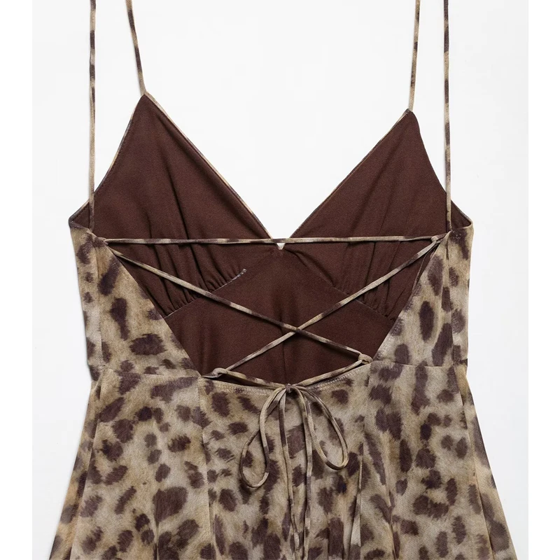 MUJER Leopard Print Tulle Dress Women Draped Slip Short Dresses Woman Sexy Backless Mini Dress Woman Summer Beach Women Dress image 6