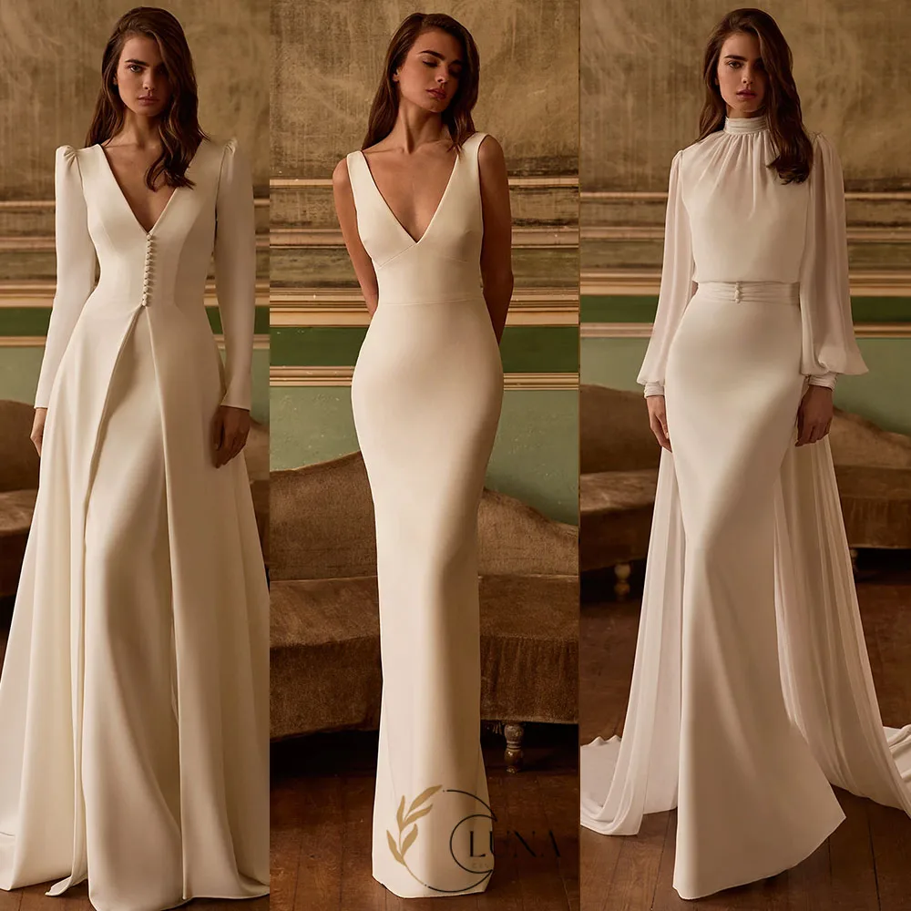 Luna Customized Wedding Dresses For Women 3 in 1 Bride Dress Sets Elegant V Neck Charming Civil Bridal Gown Vestidos De Novia