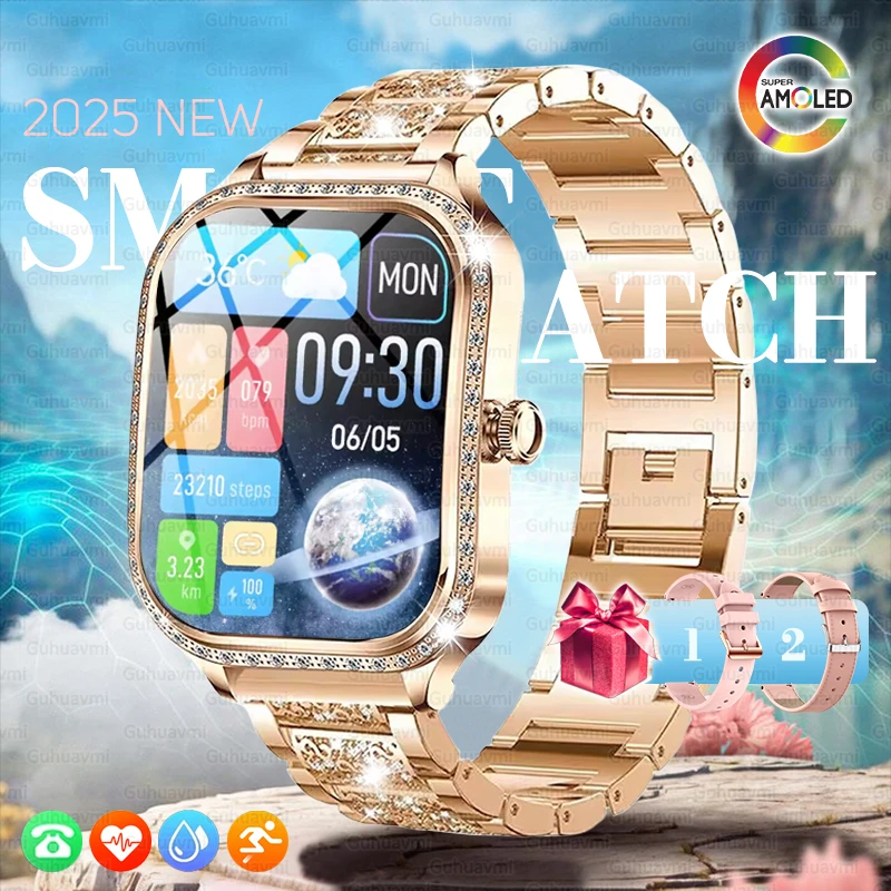 

2025 New Women's Smart Watch Diamond Frame 1.75-inch HD Curved Screen Bluetooth Call Health Monitoring Fashion Sports Smartwatch