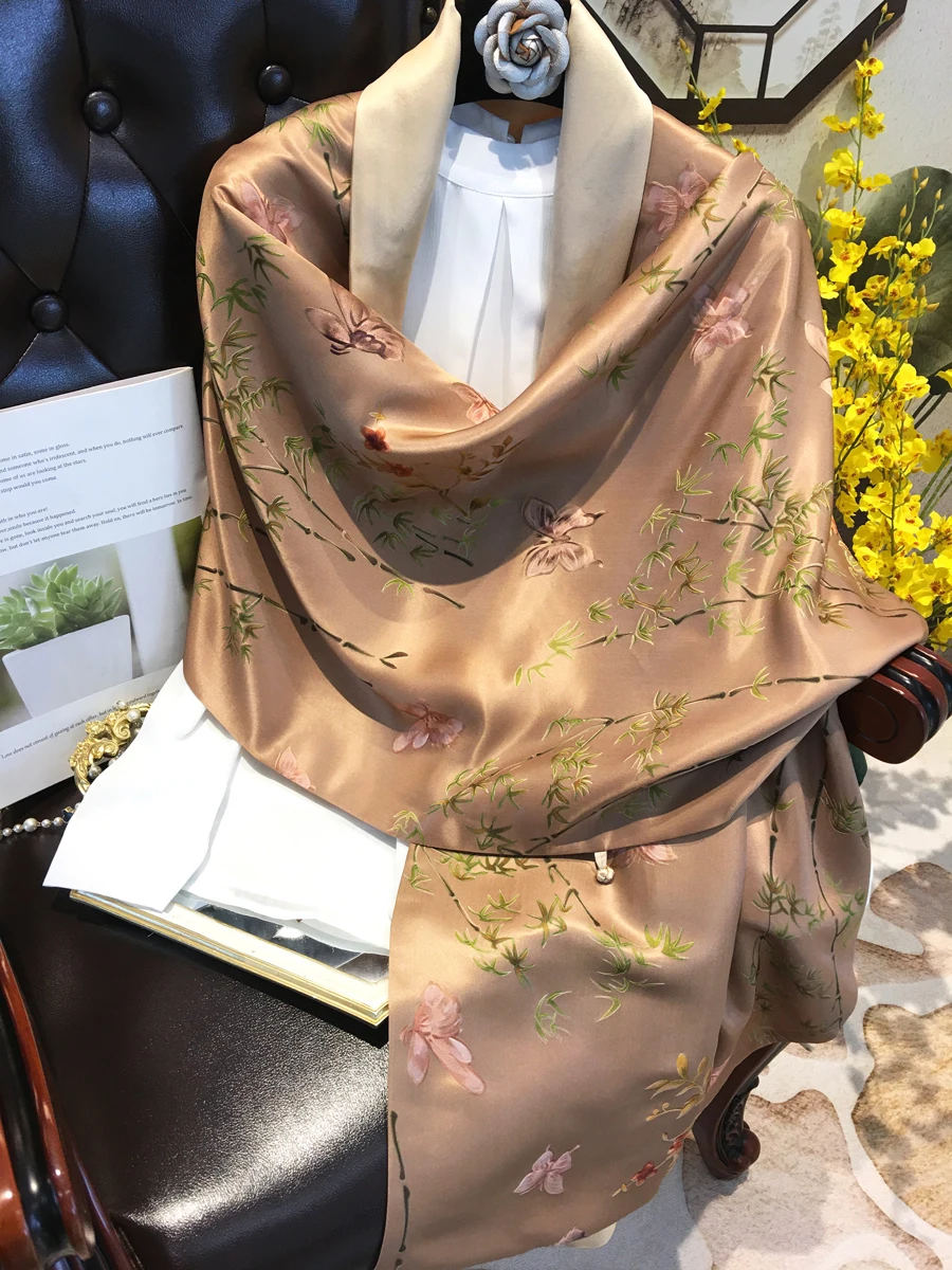 

High Quality Jacquard Real Silk Scarf Female Cheongsam Shawl Outer Match to Give Mom Elder Scarf Birthday Gift