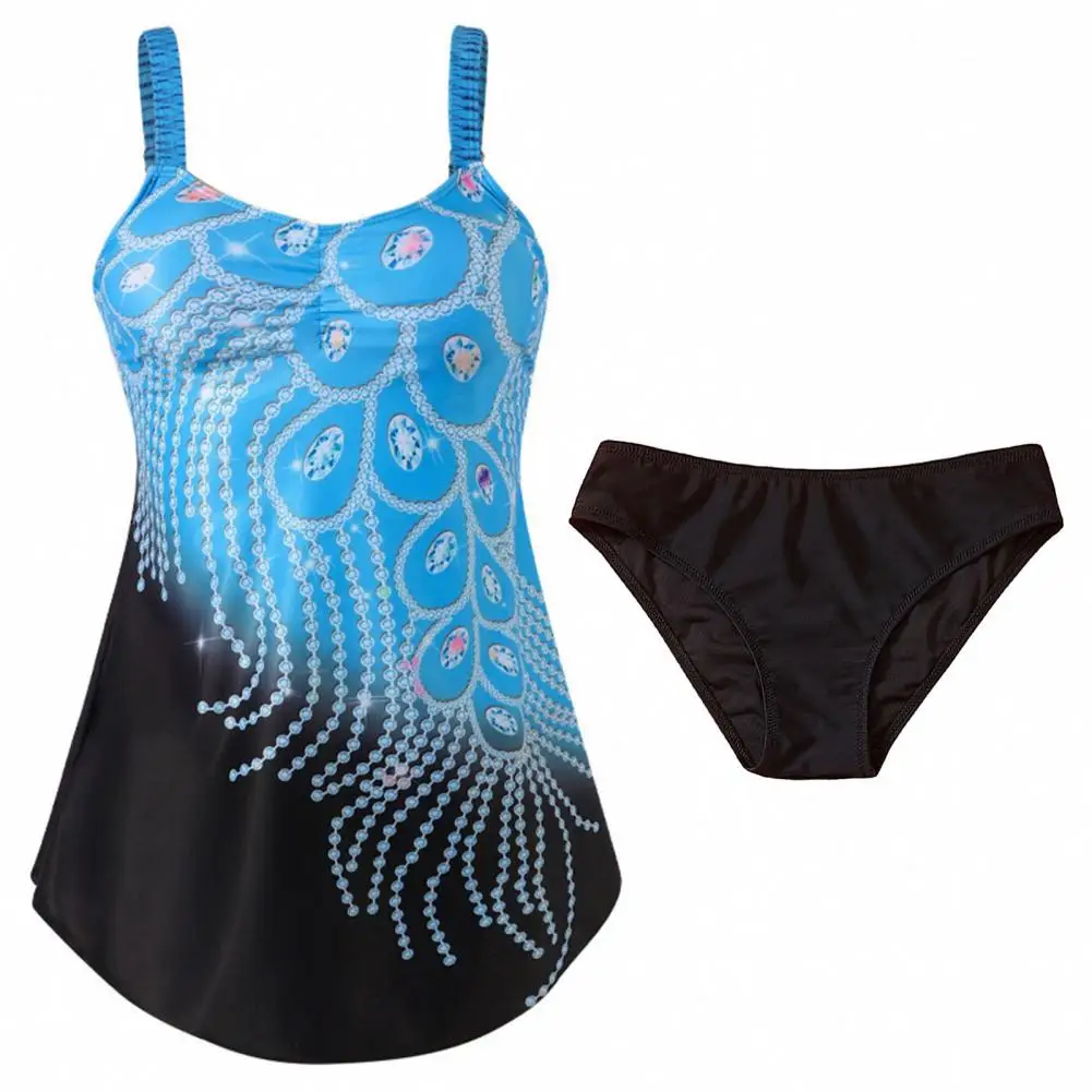 Women Tankini Briefs Set Gradient Peacock Print Swimsuit Tummy Control Sexy Two Piece Set Bathing Suit Women Swimwear Beachwear