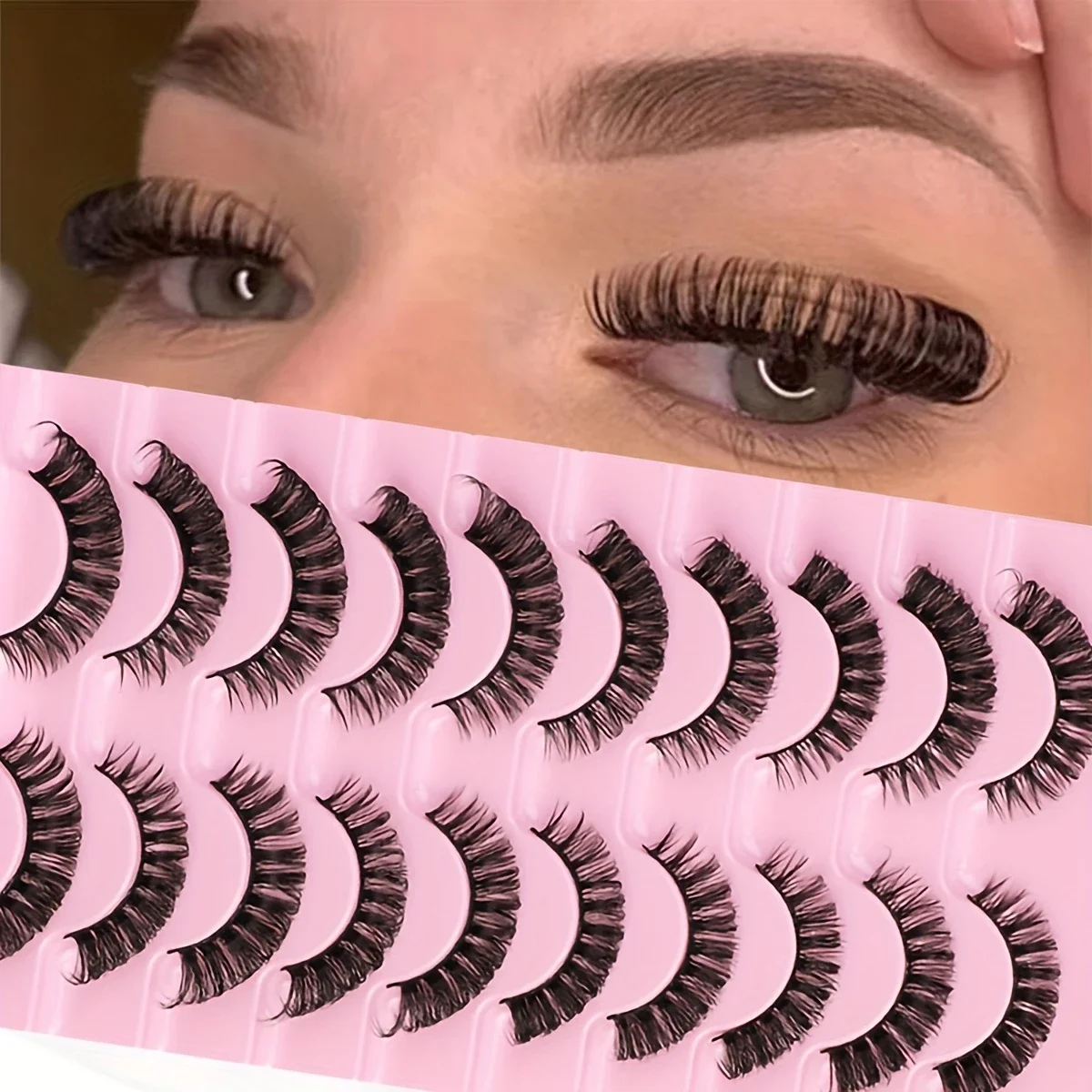 Wispy Fluffy DD Curl Russian Faux Mink Strip Lashes 10 Pairs Reusable Salon-Style Fake Eyelash Multipack
