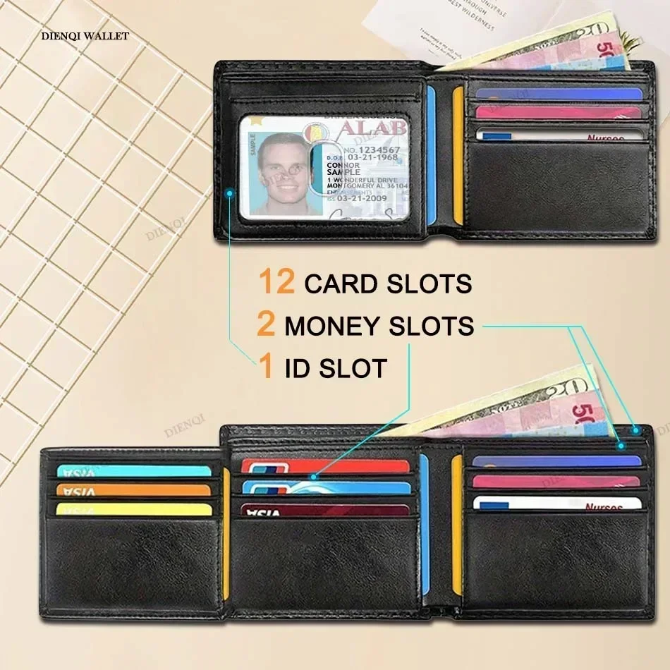 Business Men's Credit Card Holder Carbon Fiber RFID Blocking Trifold Wallet Male Short Purse Black Wallets for Men Porte Carte