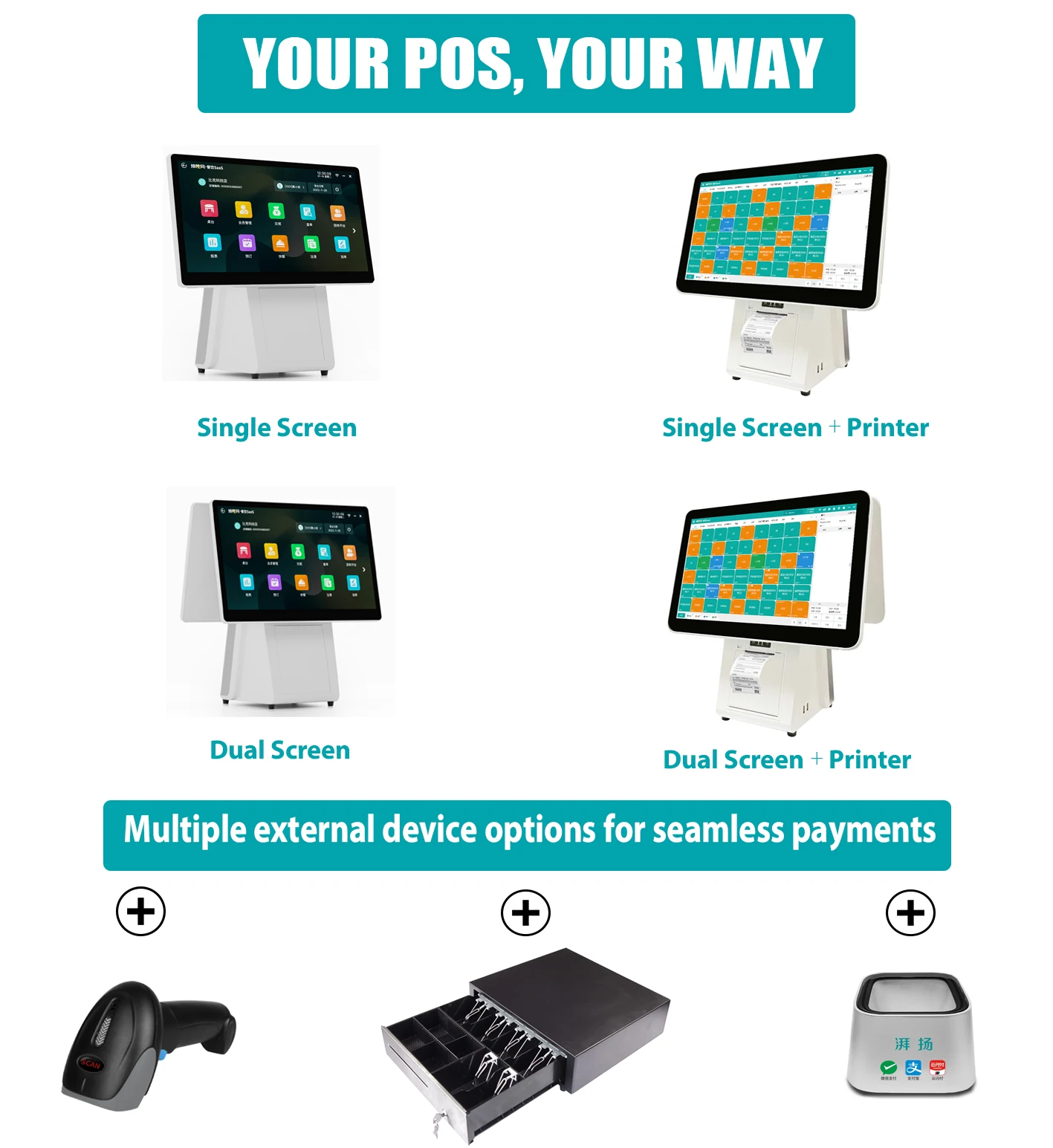 1366*768 LED Touch Screen 15.6 Inch 80mm Printer All In One Pos Monitor Windows Pos Hardware Cash Register Pos Machine System