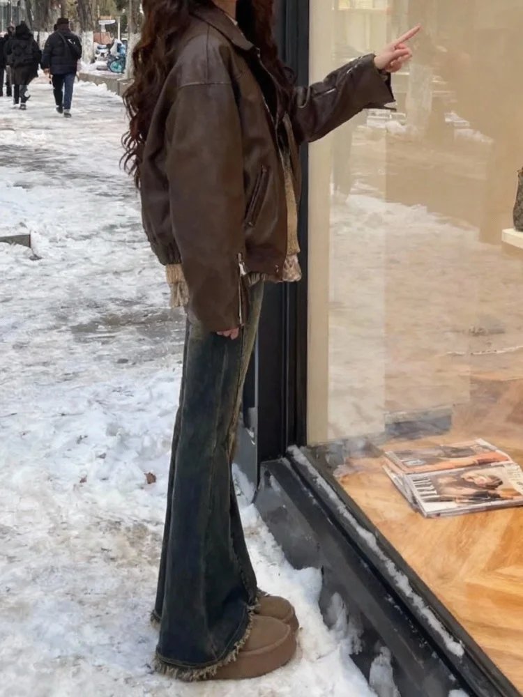 Fce doublé jean évasé femme automne hiver taille haute pantalon à jambes larges Bootcut Denim Skinnifng pour corps poire aped