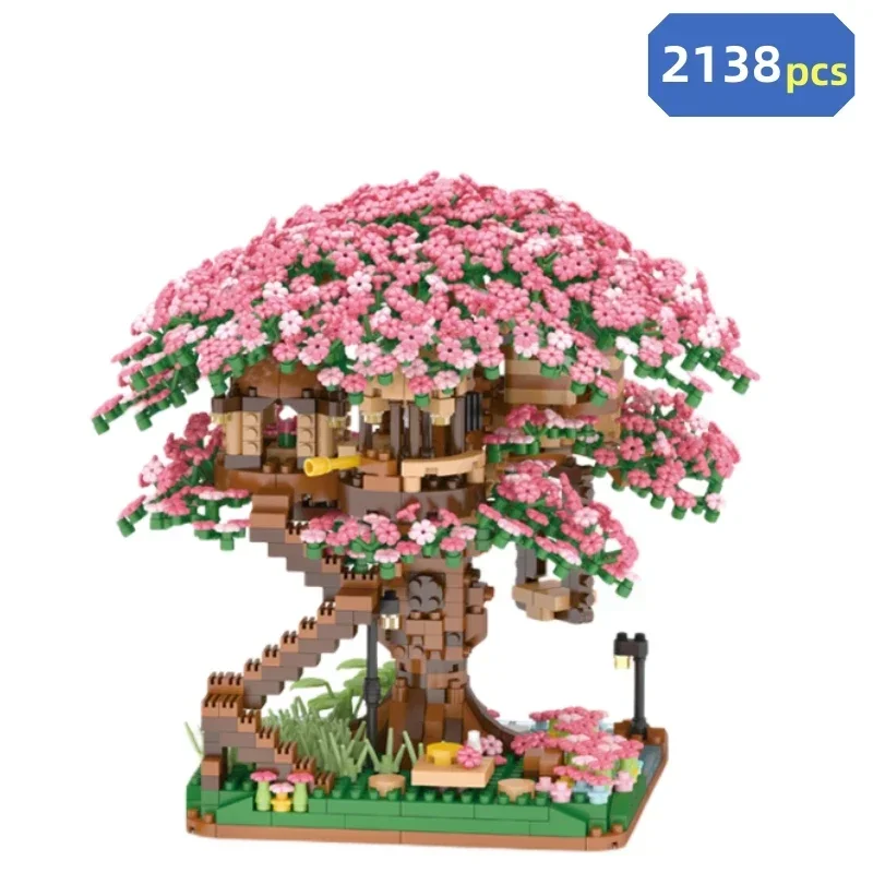 Mini Sakura Tree House Build Block City Street View Cherry Blossom Model Building Blocks DIY Toys For Children Toys Boy For GIFT