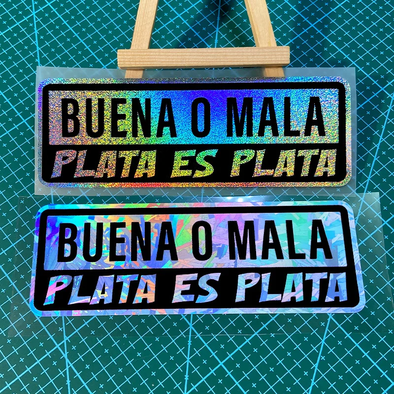 

2Pcs "Good Bad Money Is Money" Spanish Style Stickers Waterproof Vinyl Decals for Motorcycle Fuel Tank Scooter Glass Decor