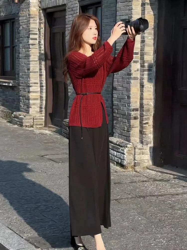 

Бархатный вязаный топ и комплект Dr, модный дизайн, комплект женской одежды из двух предметов для похудения, длинный круглый костюм Sve Ne