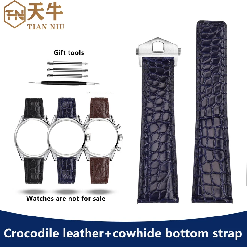 Black Brown Blue crocodile skin Folding Buckle Strap for TAG Heuer Watchband Kalela Heritage Monaco cowhide Bottom Strap 20/22mm