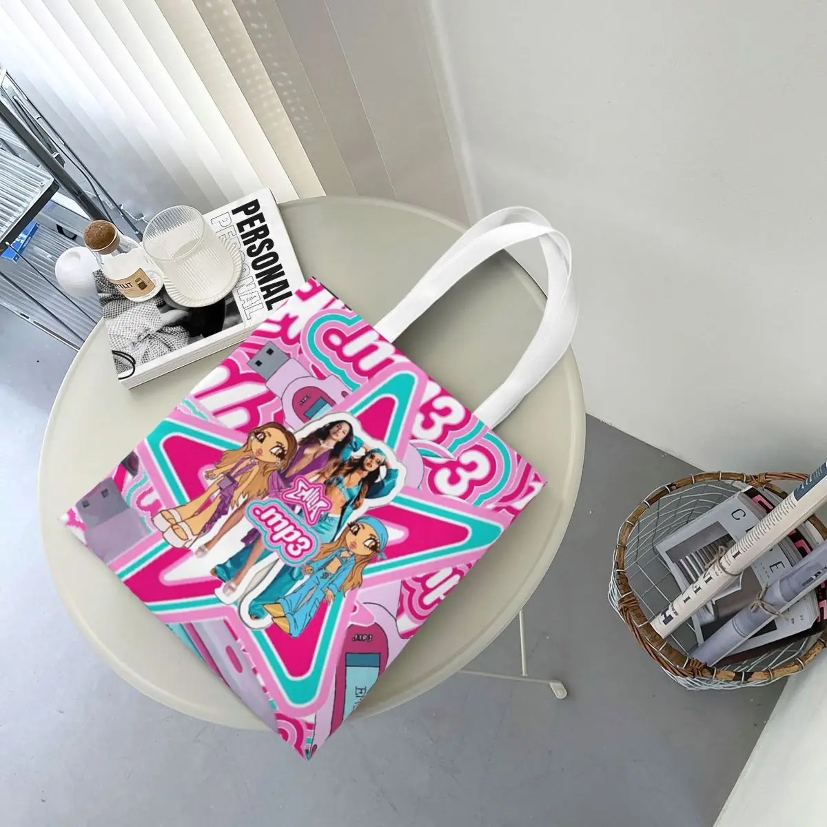 MP3 에밀리아 멜레스 쇼핑백 소녀용 캔버스 토트백 접이식 소녀용 숄더 토트 여행용 핸드백
