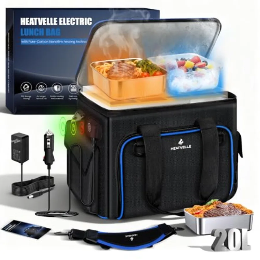 

20L Large Heated Lunch Box Insulated Lunch Bag Auto Temp Control Electric Lunch Box for Adults Men 12/24/110V Portable Food War