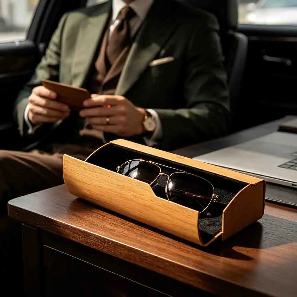 KLASSNUM Vintage Wood Grain Hard Glasses Case Protective Storage Magnetic Eyeglass Holder Men Women Premium Sunglasses Box Case