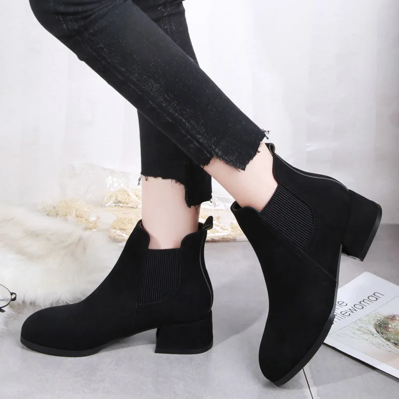 2024 autumn winter new women\'s wild short boots round head comfortable suede boots women\'s simple sets of boots mujer