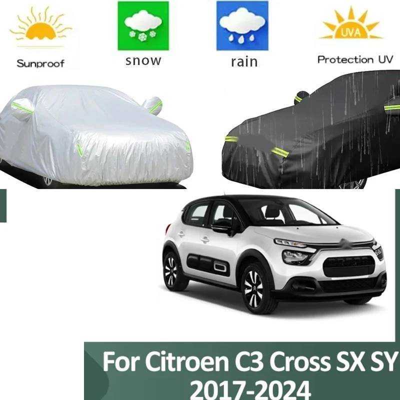 

For Citroen C3 Cross SX SY 2017-2024 Full Car Covers Outdoor Sun Anti UV Rain Snow Dust Protection Oxford Cloth Accessories