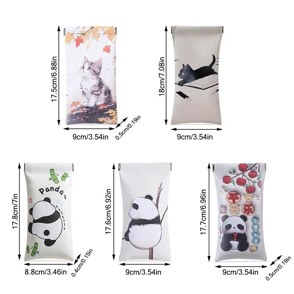 Cute PU Leather Glasses Bag Cartoon Panda Cat  Sunglasses Box Automatic Closing Cosmetics Storage Bag Eyewear Protective Case