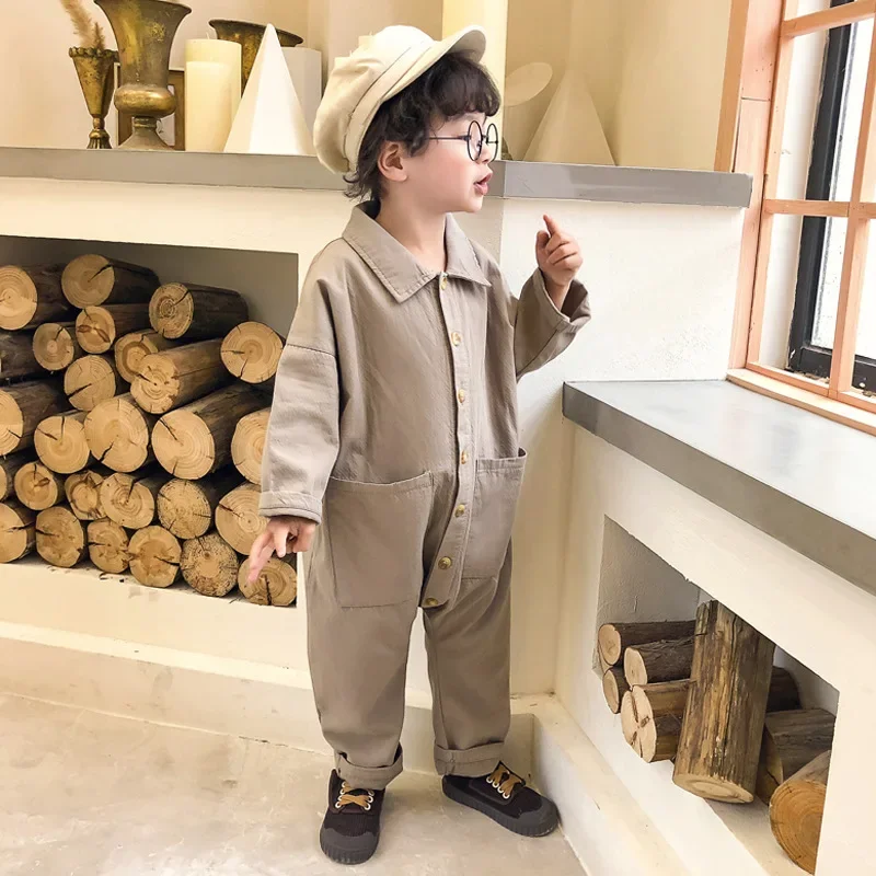 

Children Long Sleeve Jumpsuit Baby Overall Pants Korean Fashion Kids Clothes 2025 Spring Boys Girls Toddlers Rompers Jumpsuits