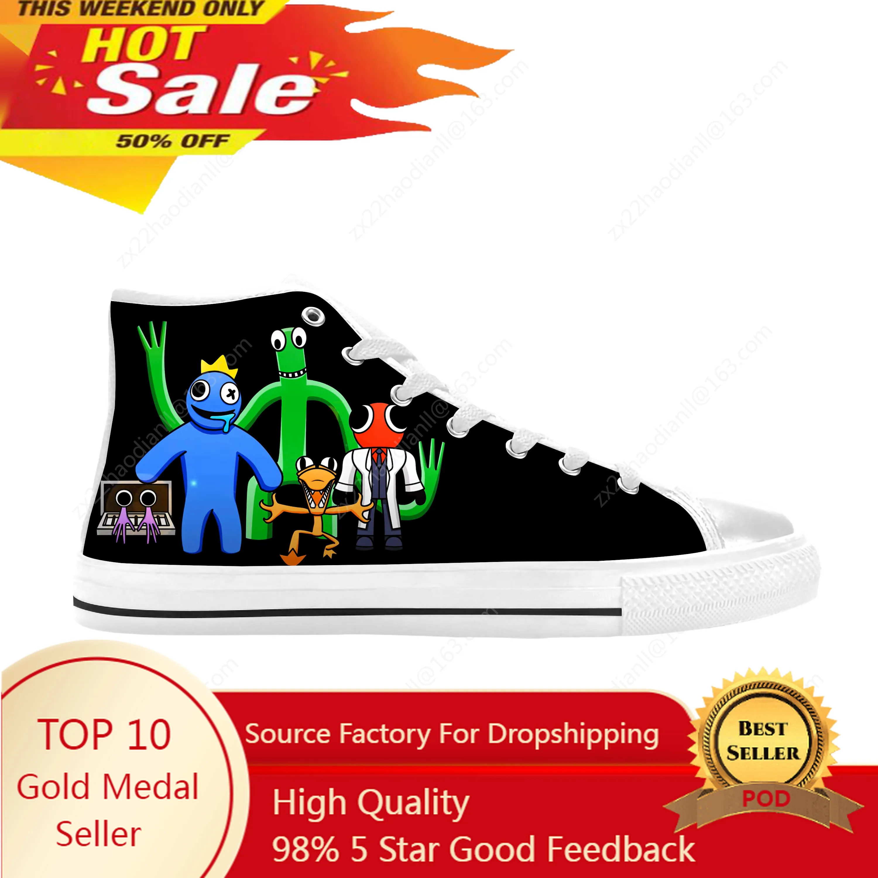 Hot Friend Anime Cartoon Game Manga Comic Rainbow Casual Cloth Shoes High Top Comfortable Breathable 3D Print Men Women Sneakers