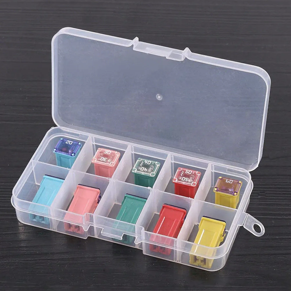 10PCS Car Box Shaped Fuse Kit 20A-60A Square For Mini Fuses Set With Storage Case For Auto Truck RV Boat Circuit Protection