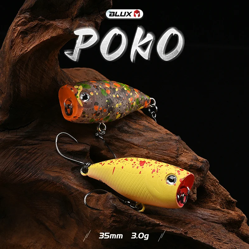 BLUX POKO Topwater Popper 35mm 3g Stream Trout Bass Fishing Lure Plastic Bait Creek Floating Freshwater Artificial Hard Lure