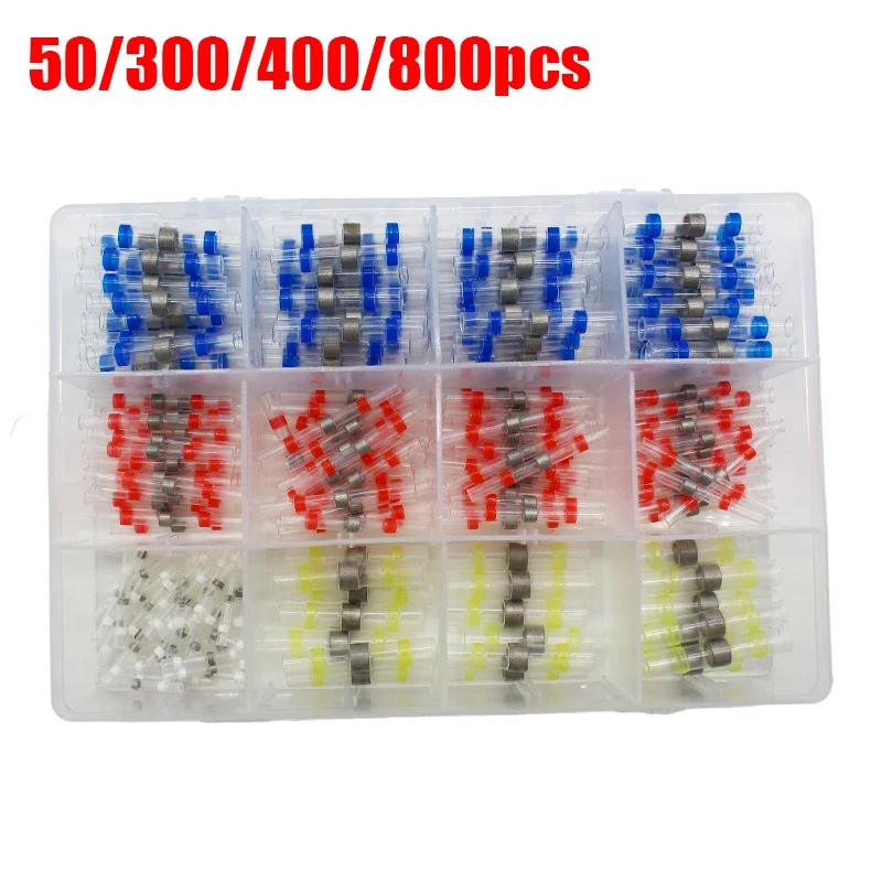 800pcs Solder Seal Wire Connectors Heat Shrink Insulated Electrical Wire Terminals Butt Splice CableCrimp Waterproof Automobile