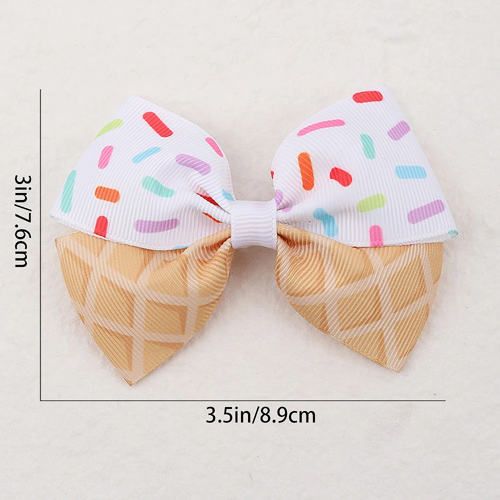 10PC of 5 Styles Cute Ice Cream Bow Hair Clips Grosgrain Ribbon Hair Clips for Girls Kids Hair Accessories Headwear Hair Pin