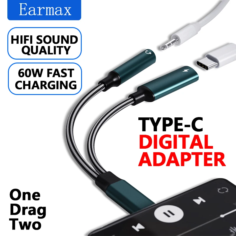 

Type-C Mobile Phone Adapter Charging Call Music Applicable to TPC Mobile Phones Two-In-One Digital Converter