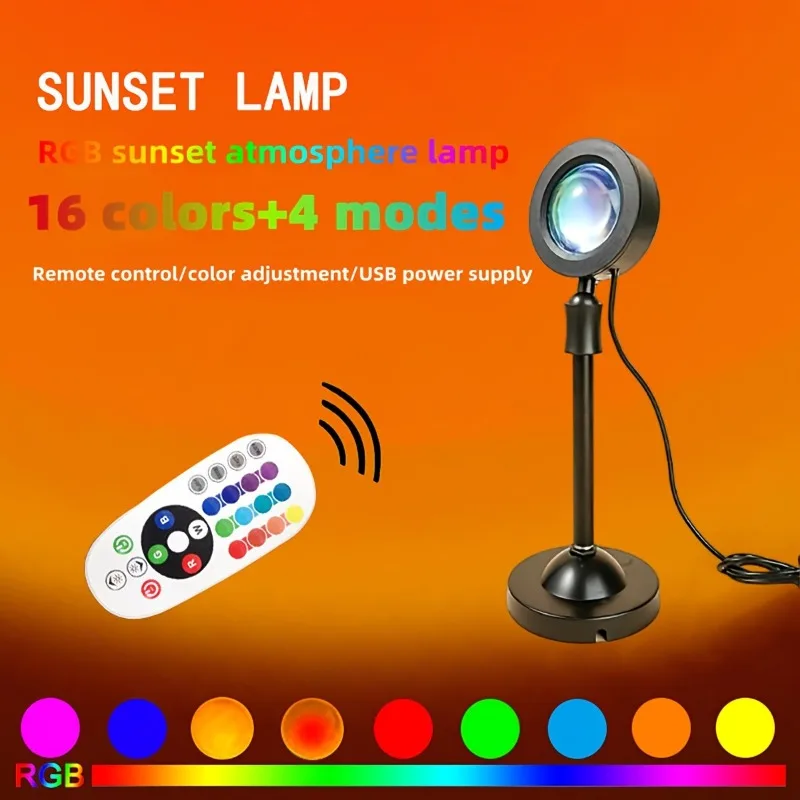 Projecteur LED USB veilleuse RGB coucher de soleil atmosphère veilleuse, avec télécommande, utilisé pour la photographie de décoration de pièce