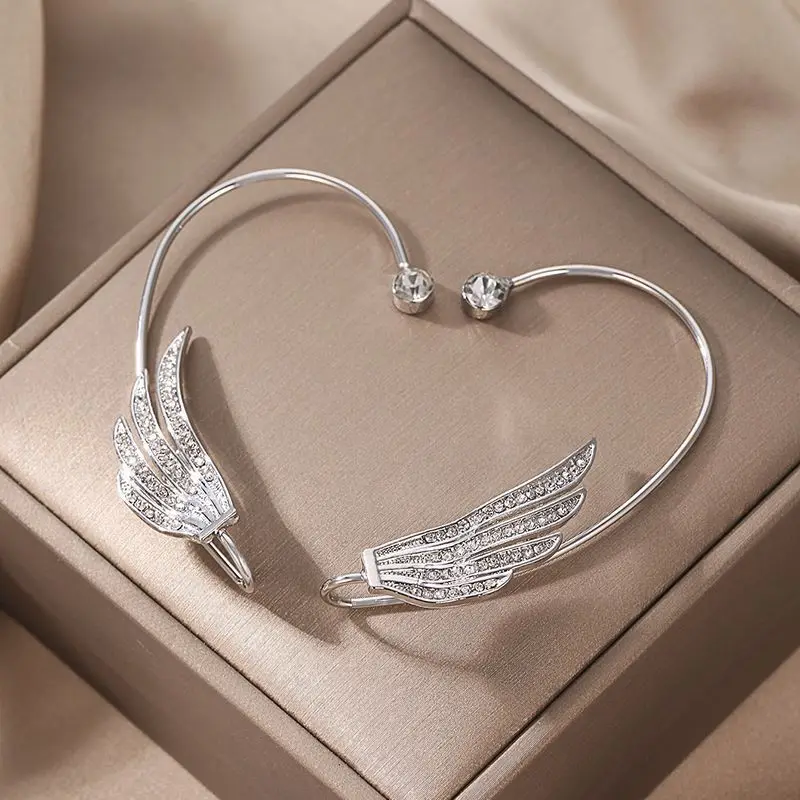 1PC Angel Wings Crystal Clip Earrings Simple Zircon Ear Stud for Women Piercing Ear Cuff Earring Jewelry Birthday Gift