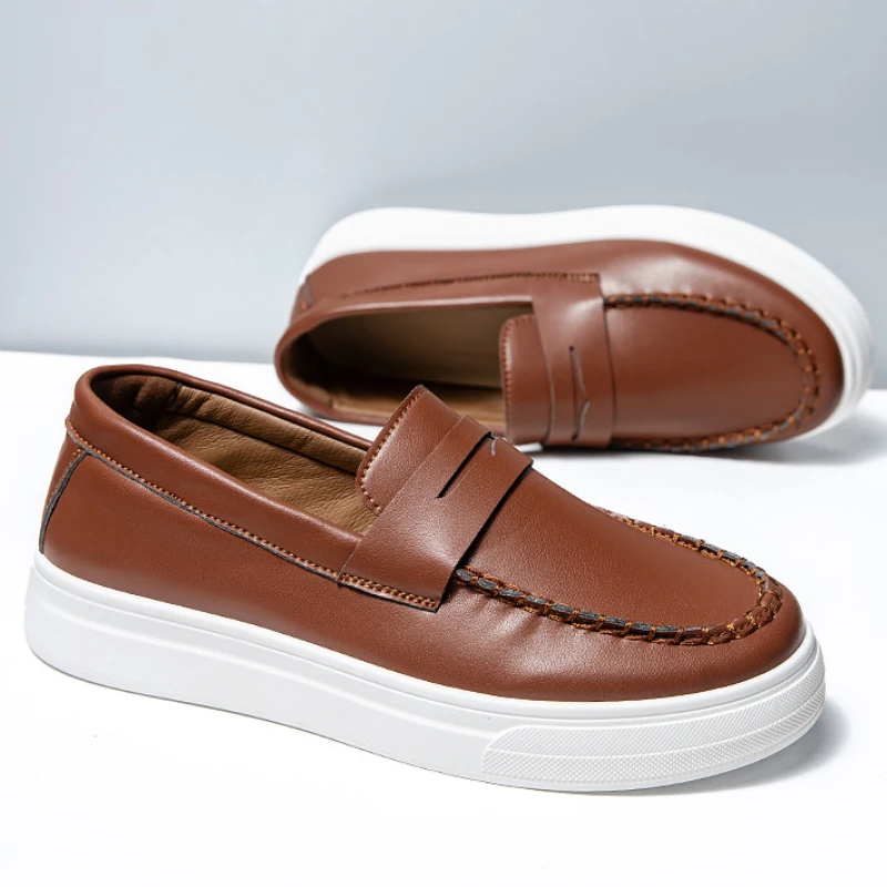 Loafer sepatu kerja santai pria, sepatu kerja Platform datar Retro nyaman buatan tangan untuk berjalan