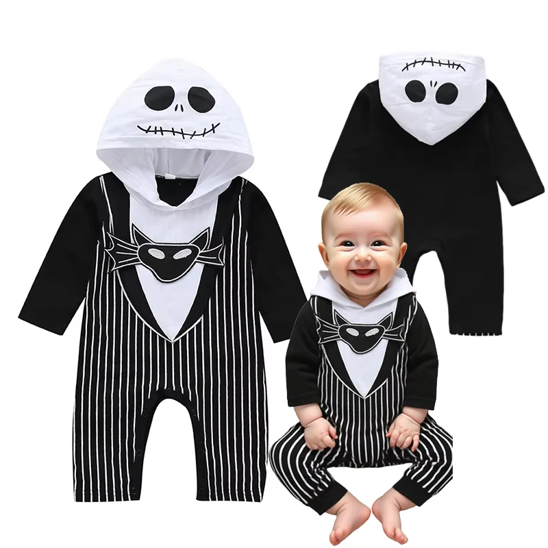 Little Baby Boys Gothic Pumpkin Skeleton Cosplay Jumpsuit Romper Kids Halloween Party Fancy Costume Outfit