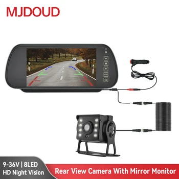 MJDOUD 차량용 백미러 카메라, 미러 모니터 백업 카메라 포함, 7 인치 TFT LCD HD 스크린, 주차 범용 백미러