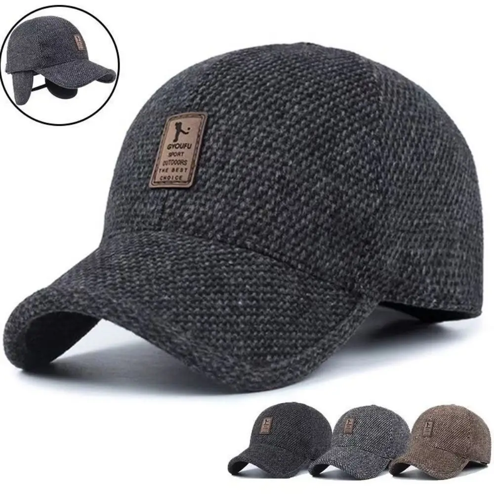

High Quality Autumn Winter Thick Earmuffs Hat Warm Adjustable Earmuffs Baseball Cap Casual Simple Outdoor Hats for Men