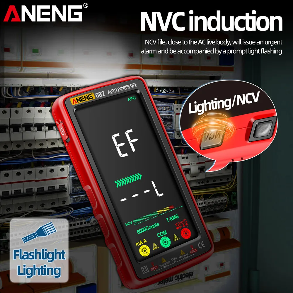ANENG 682 Multímetro Profissional Inteligente AC/DC Amperímetro Testador de Tensão Recarregável Elétrico Ohm Diodo Tester Ferramenta para Eletricista