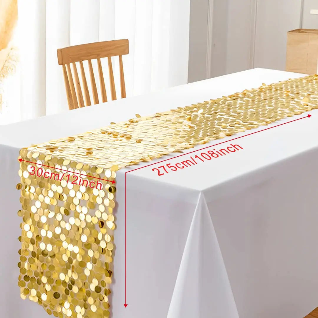 12*108inch Glitter Table Runner Round Sequins Tablecloth Christmas Banquet Wedding Baby Shower Dining Shiny Decorative Cloth