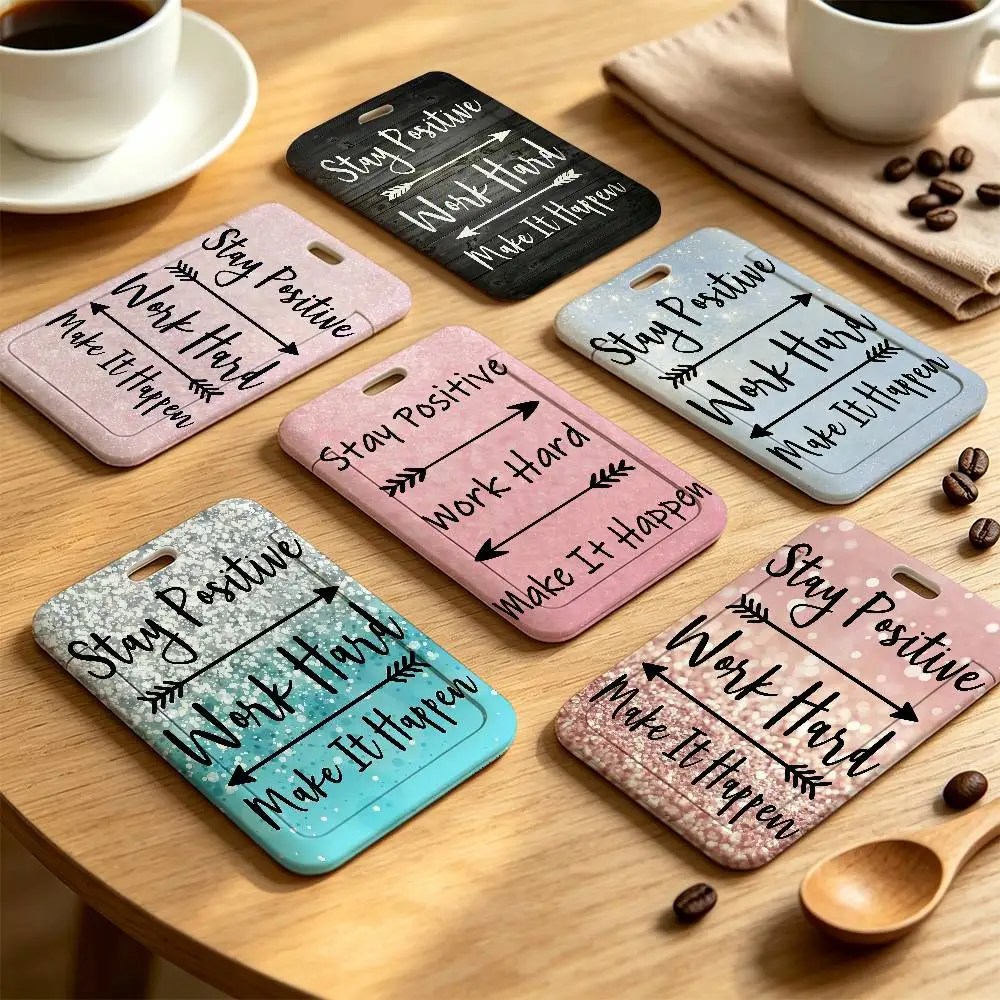 I-Inspirational Quote Clear Window ID Card Holder Business Badge Holder With Neck Lanyard Office Work Permit Card Cover