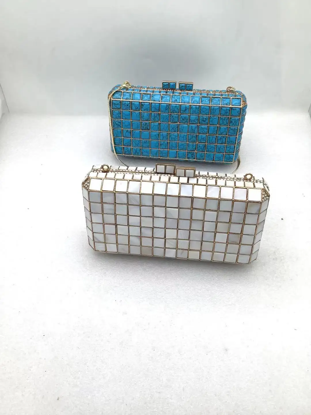 Lady turquoise Evening Clutch Bags For Wedding Party Cocktail Long Chain Handbags Women Blue Green Crystals Clutch Purses view 6