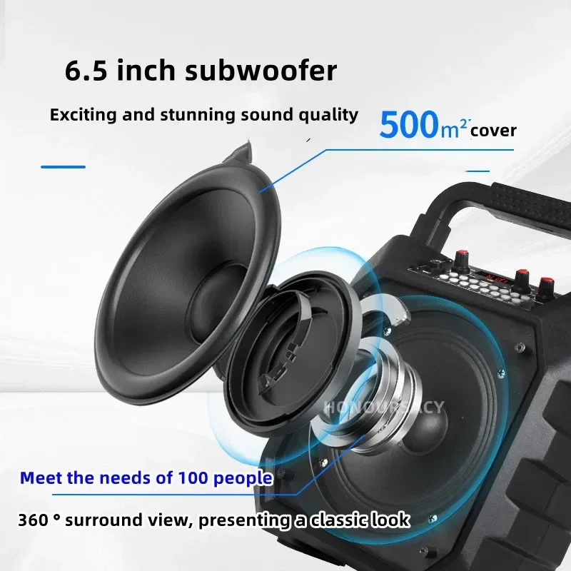 Portable Wireless Bluetooth Speakers Home Karaoke Subwoofer 6.5Inch Outdoor Waterproof 200W High-Power Square Dance Stereo Sound