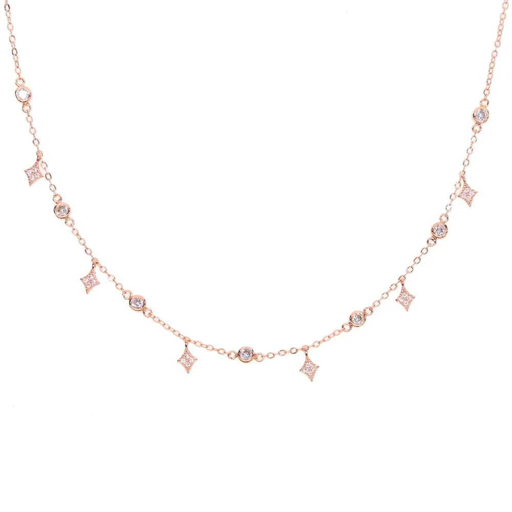 New 925 Sterling Silver Gold Silver Color Dangle Star Cz Cubic Zirconia Drop Choker Necklaces For Women Jewelry