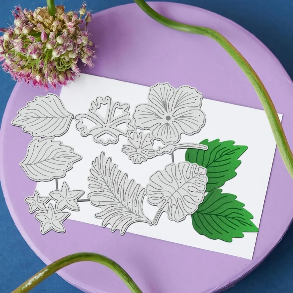 Hibiscus Cutting Dies, Flower Leaf Stencils Jungle Leaf Decorative Embossing Stencils for Scrapbooking, Photo Album, Greeting