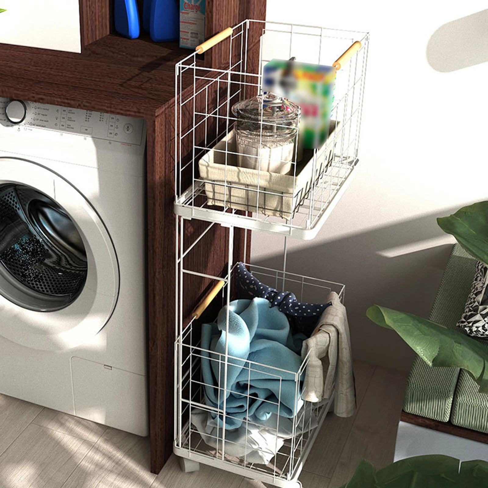 2 Tiers Bathroom Cart Organizer Organization Laundry Clothes Basket Storage Rack Laundry Basket Storage Shelves