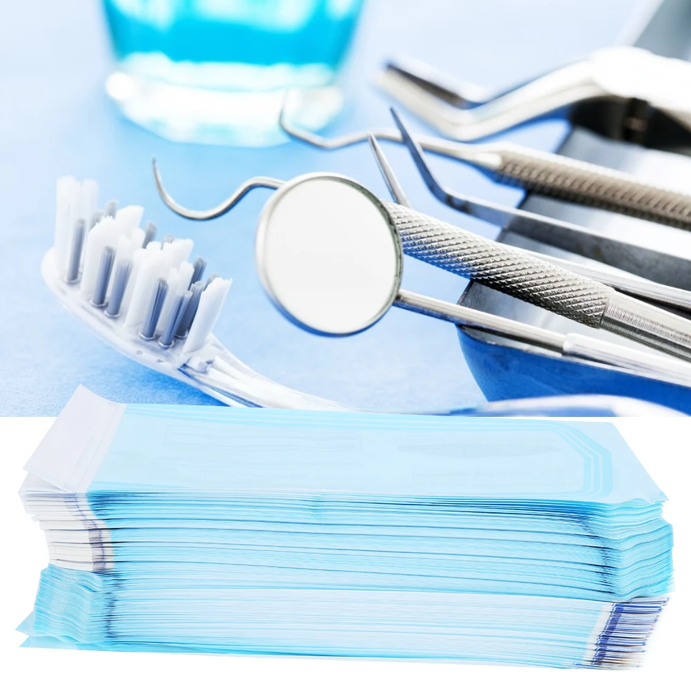 200PCs Self-Sealing Bag Dental Supplies PVC Pouch Transparent Film Blue Sterilization Pouches Bags Medical Grade Dental Art Bags