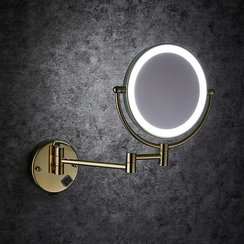 Double Sided LED Makeup Mirror Rotating Folding Vanity Table Lighted Magnifying Glass for Hotel Bathroom Beauty Dressing No