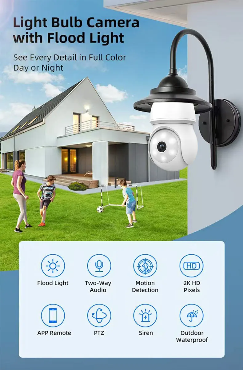 2MP 1080P iCsee 앱 풀 컬러 E27 램프 홀더 무선 PTZ IP 돔 카메라 AI 휴머노이드 감지 보안 CCTV 베이비 모니터