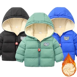 Children's Winter Fashion Plush Warm Down Cotton Jacket for 2-6 Years Boys Girls Cartoon Bear Hooded Coat Kids Casual Clothes