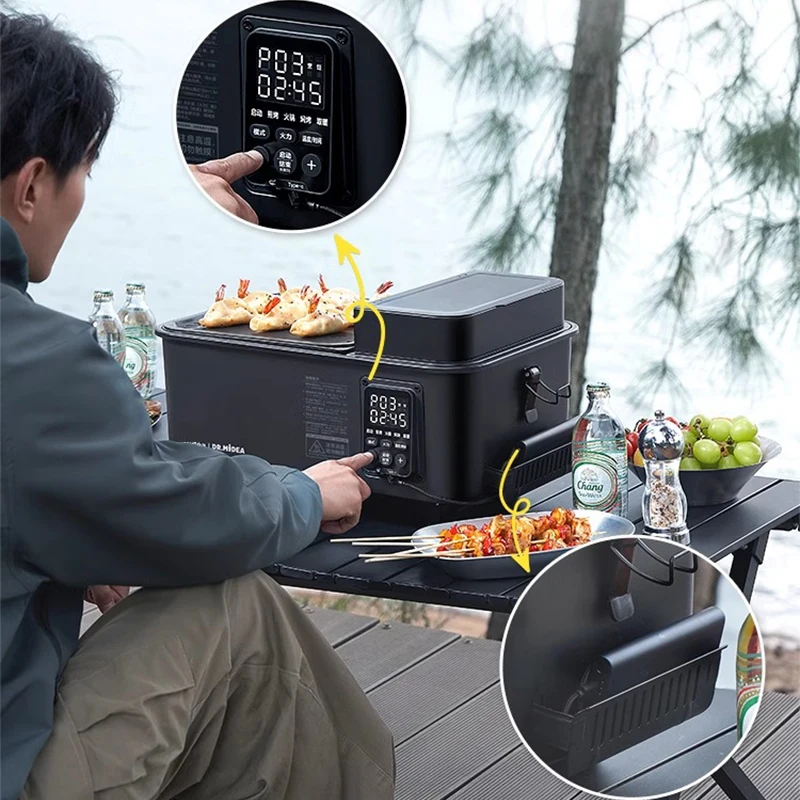 Portable Wood Pellet Grill and Smoker, Black Small Outdoor Electric Grill Electric Heating Stove