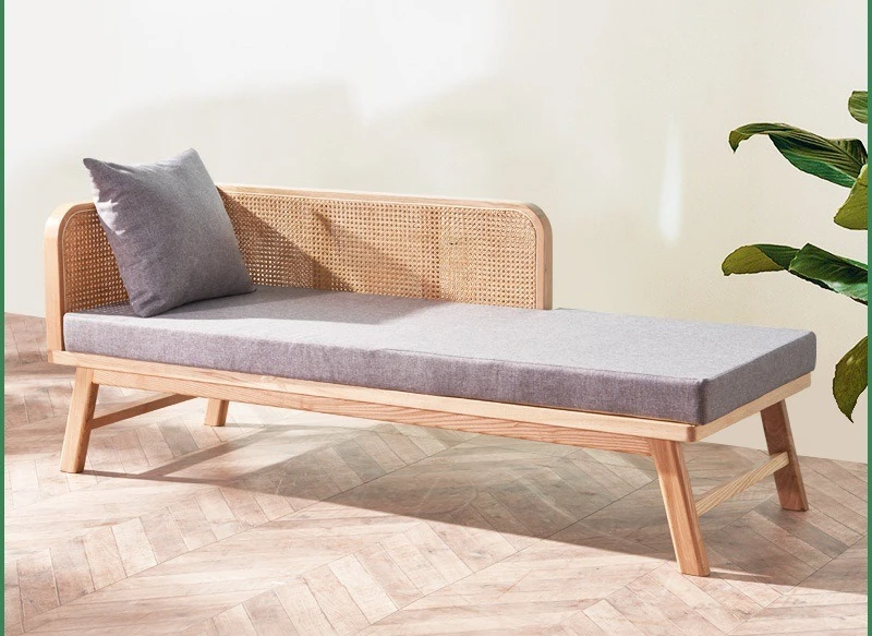 Solid wood chaise longue rattan sofa light luxury single small apartment Nordic homestay