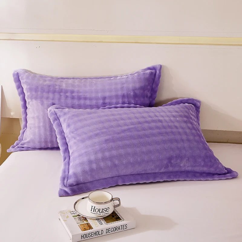 2pcs Winter Padded and Thickened Pillowcases Home Textiles 48x74cm Solid Color High-grade A Pair Pillow Covers Home Decoration