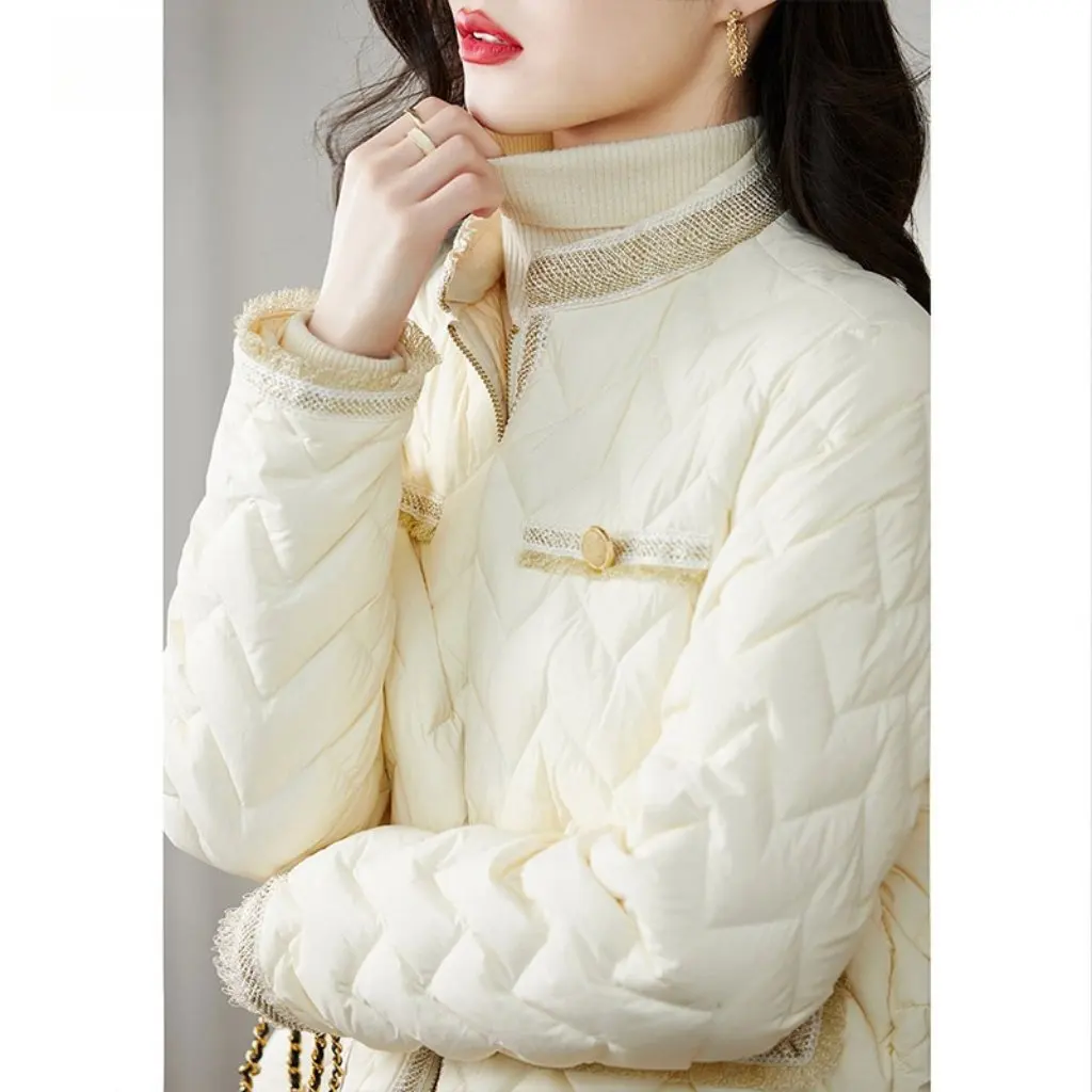 

Starlight Tweed Style Tassel Cotton Jacket Lightweight Patchwork Wave Pressed Line Fashion Trendy Top for Women